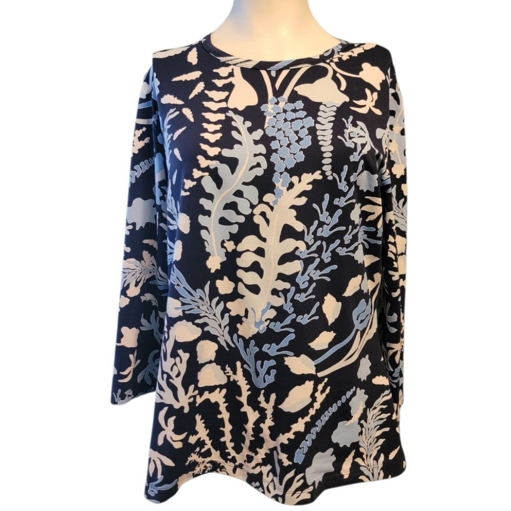 J McLaughlin Ocean Reef Blue Classic Catalina Cloth Top L